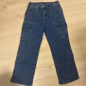 Relaxed Dark Blue Cargo Jeans for Women